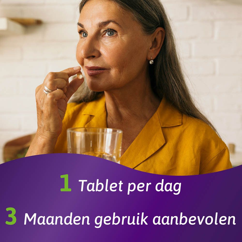 Vrouw met ventilator en papieren. Tekst: 'Ontworpen om vrouwen te helpen omgaan met opvliegers'.