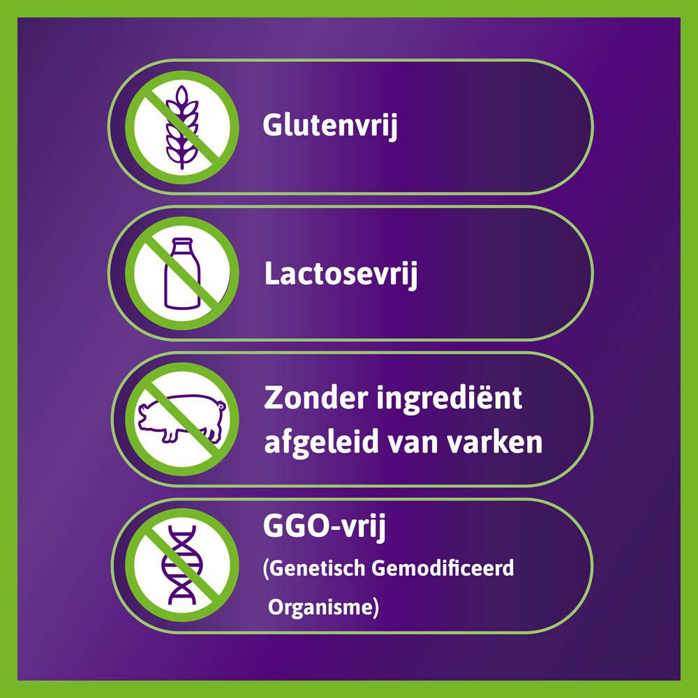 Vrouw neemt tablet. Tekst: 1 tablet per dag. 3 maanden gebruik aanbevolen.