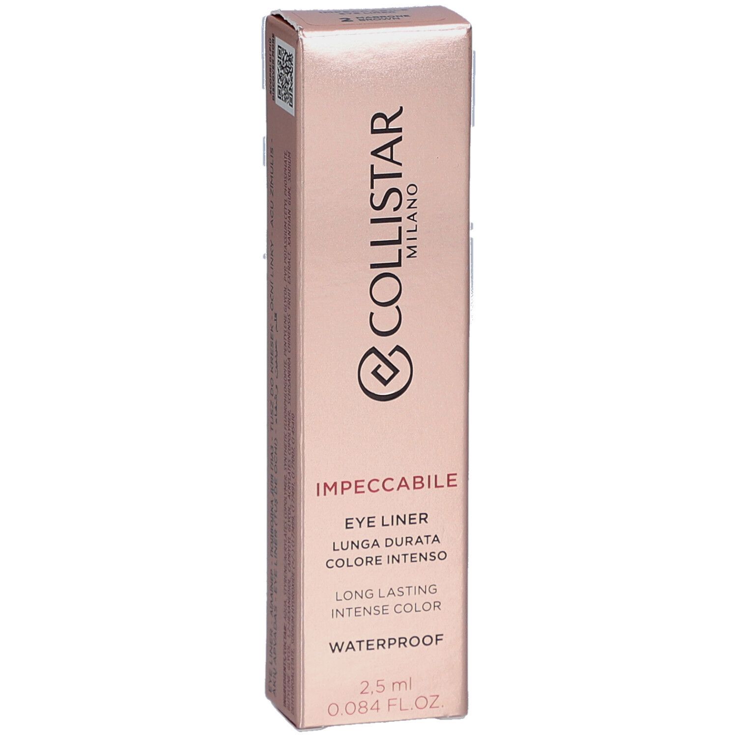 Rosa Verpackung mit Produktinformationen. Collistar Milano, Impeccabile Eye Liner, wasserfest. 2,5 ml.