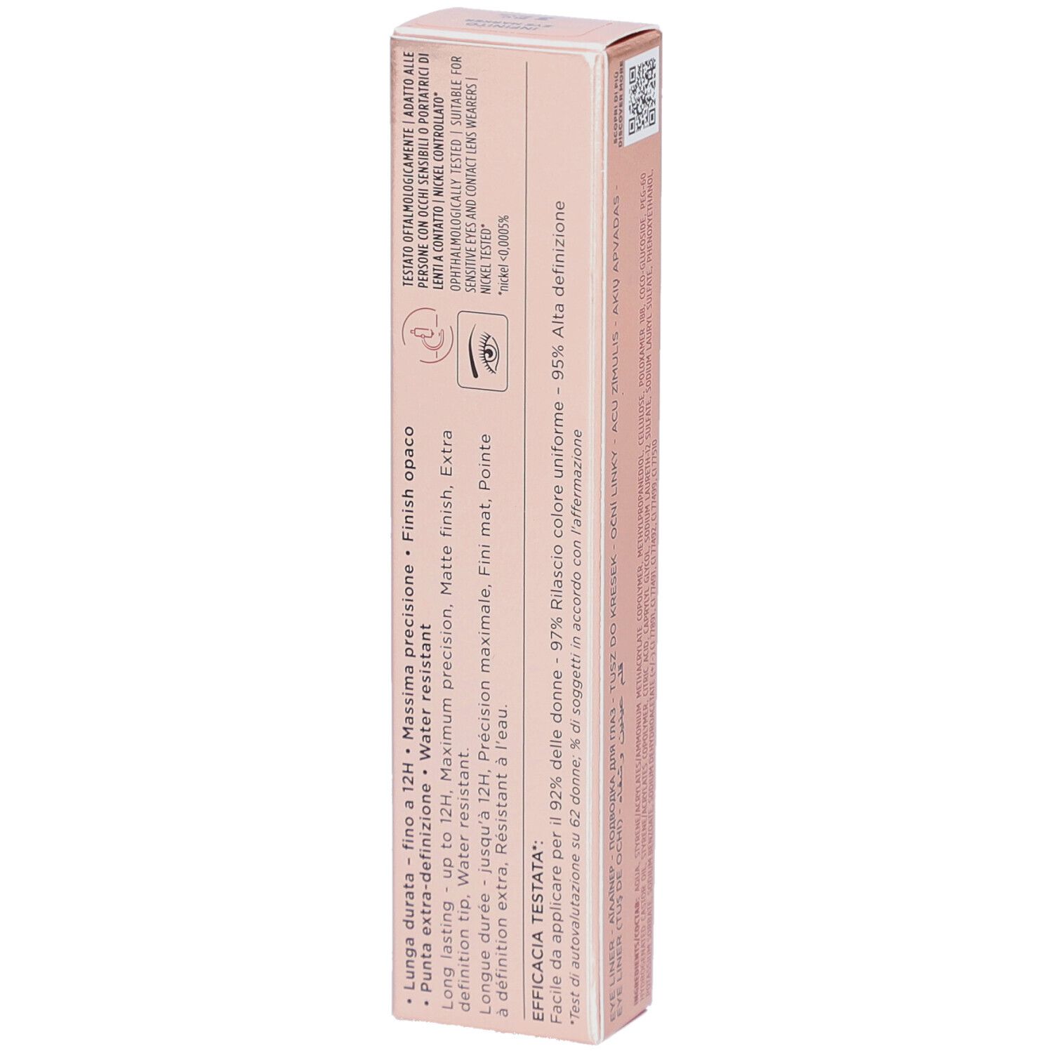 Rosa Verpackung. Collistar Milano Infinito Eye Marker. Text: Eye Marker, Lunga Durata, Extra Precisione. Details.