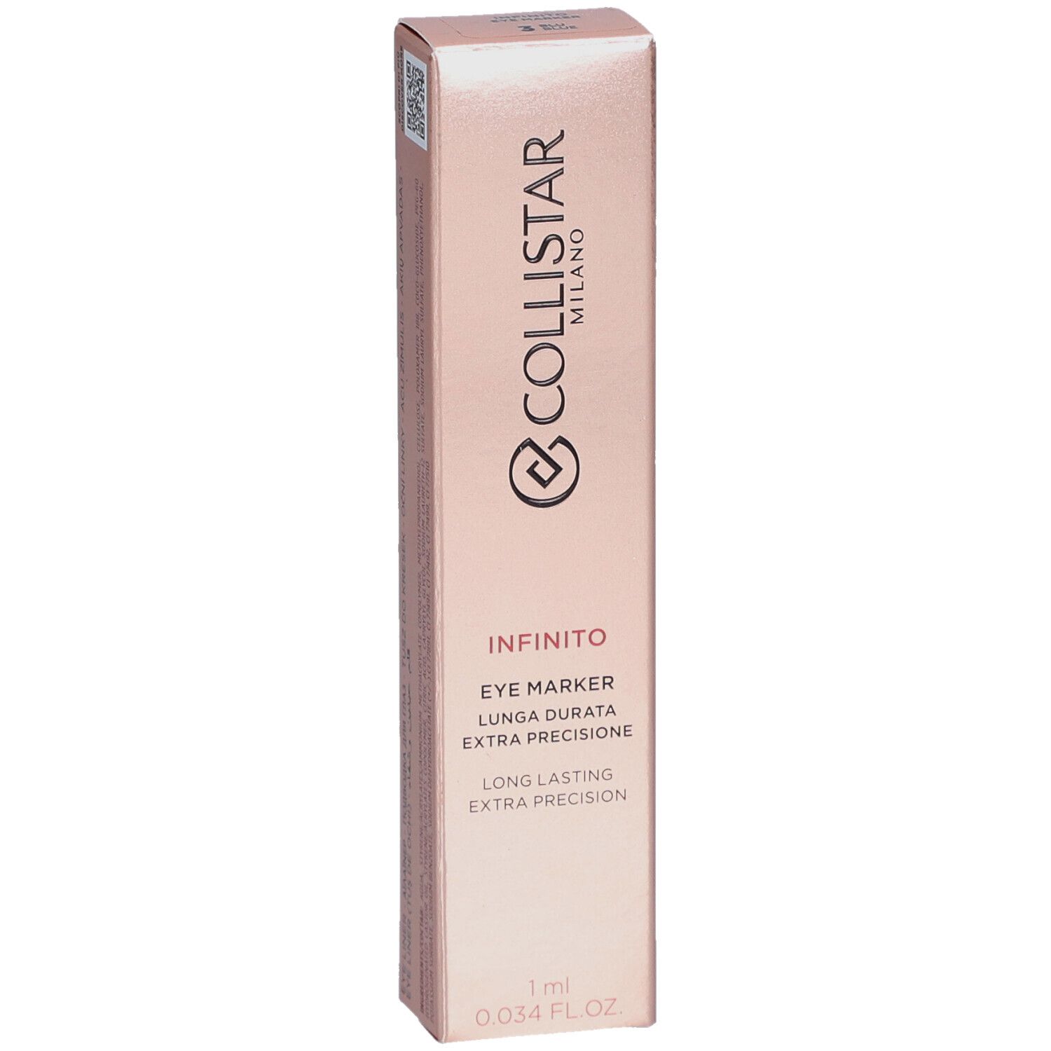 Rosa Verpackung. Collistar Milano Infinito Eye Marker. Text: Eye Marker, Lunga Durata, Extra Precisione. 1 ml.
