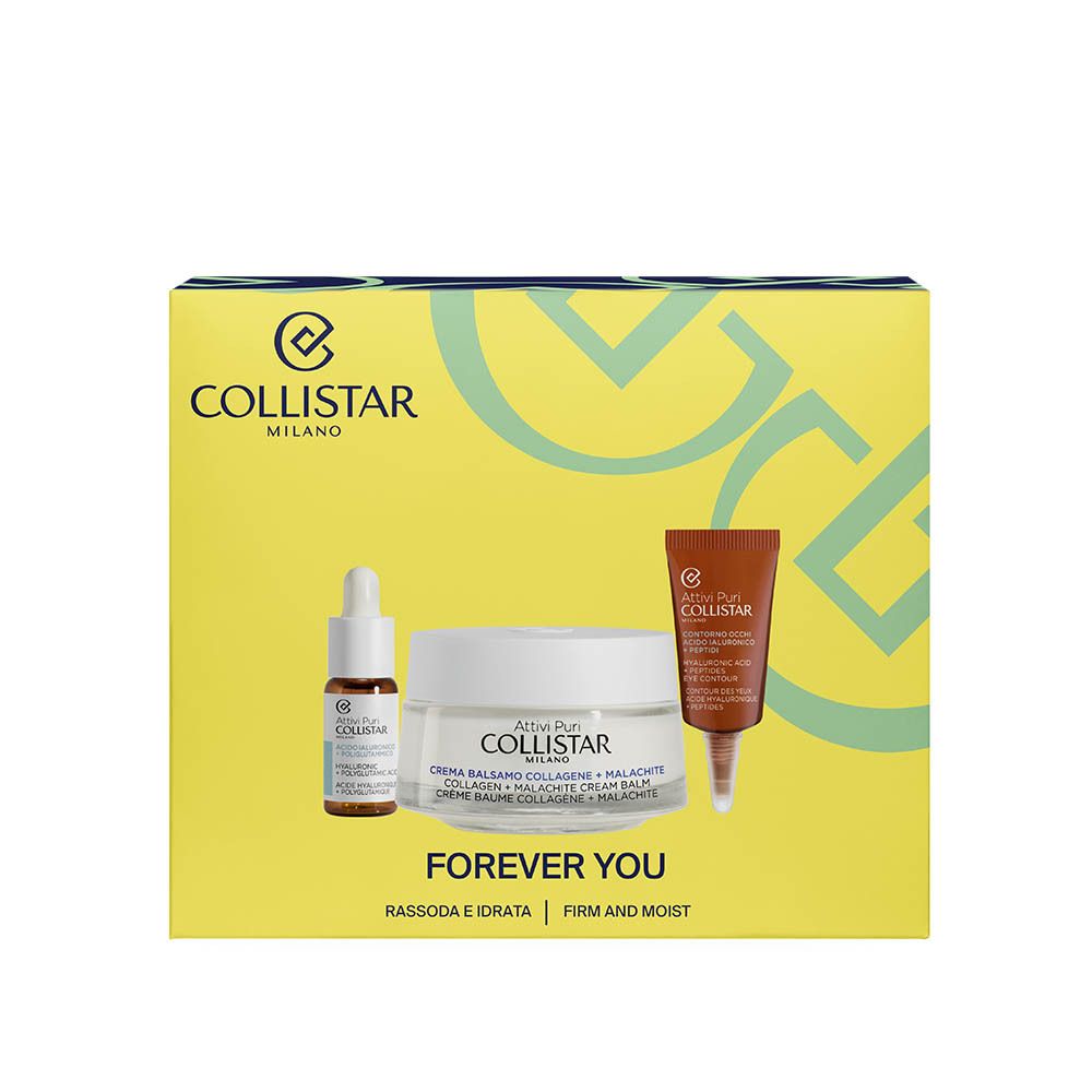 Collistar Facecare Set - Attivi Puri Collagen + Malachite Cream Balm 50Ml + Hyaluronic + Polyglutamic Acid 5Ml + Eye Contour Hyaluronic Acid + Peptides 5Ml