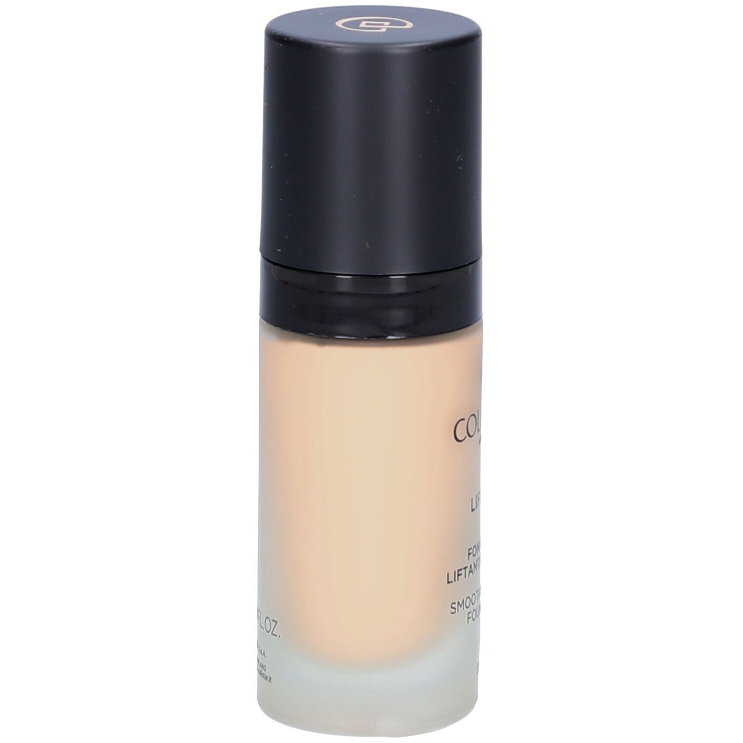 Beige Foundation-Flakon mit schwarzem Deckel. Aufschrift: Collistar, Lift HD+, Smoothing Lifting Foundation.