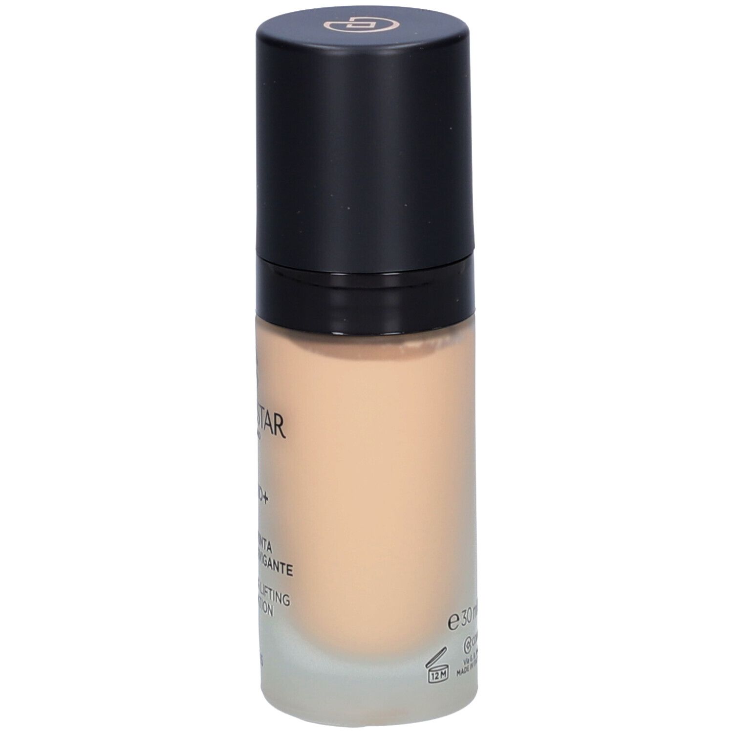 Beige Foundation-Flakon mit schwarzem Deckel. Aufschrift: Collistar, Lift HD+, e30ml.
