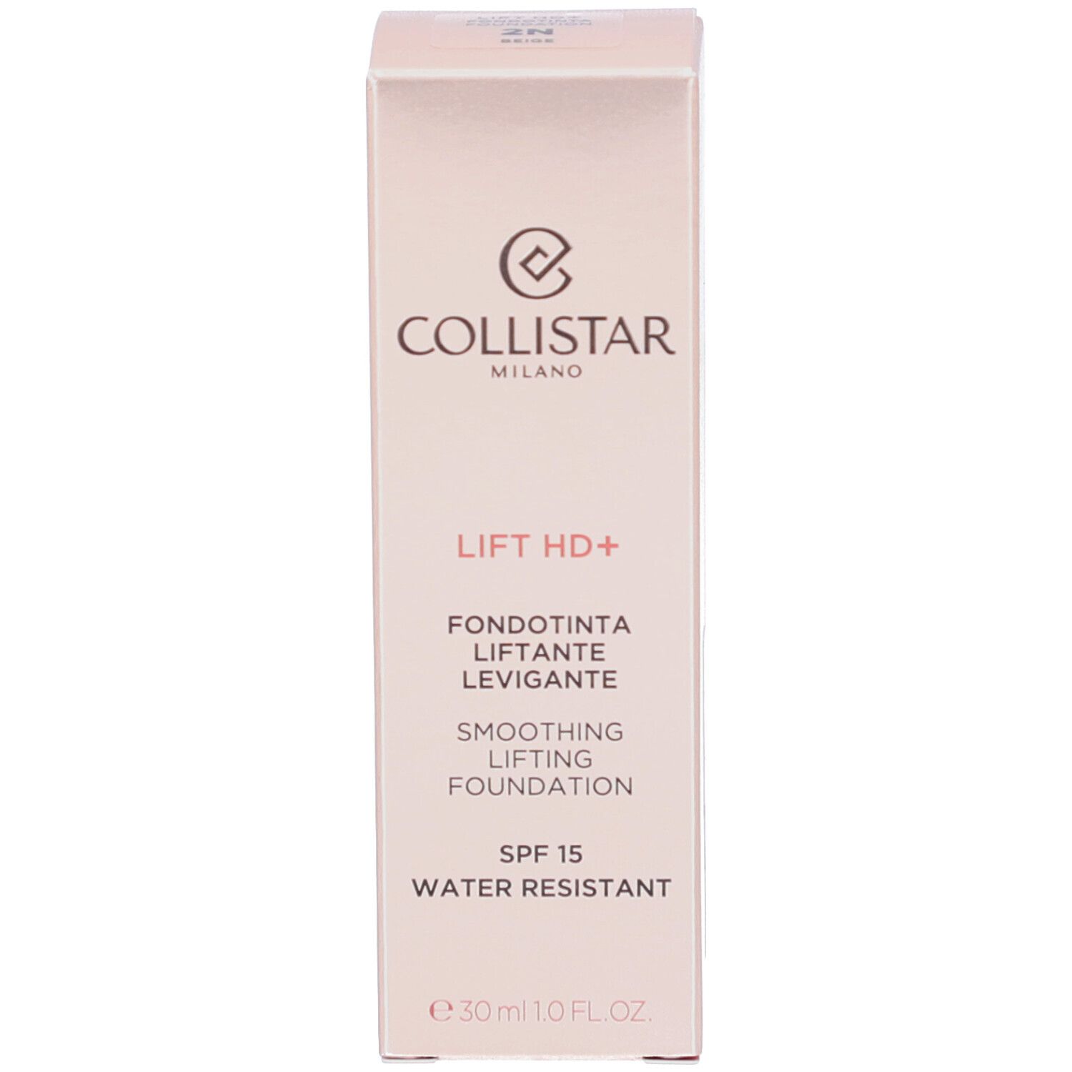 Verpackung mit Aufschrift: Collistar, Lift HD+, Smoothing Lifting Foundation, SPF 15, Water Resistant, e30ml.