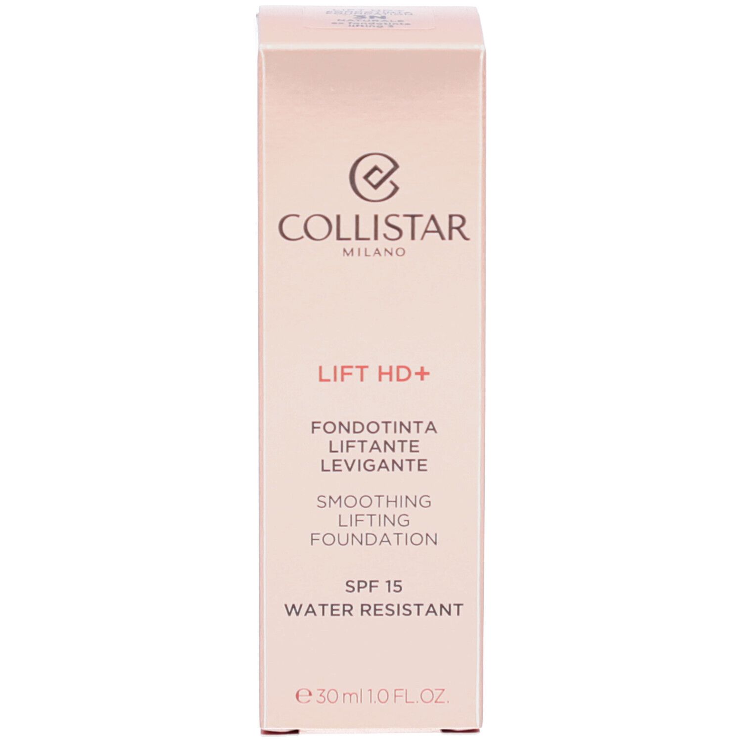 Verpackung mit Aufschrift: Collistar, Lift HD+, Fondotinta, SPF 15, Water Resistant.