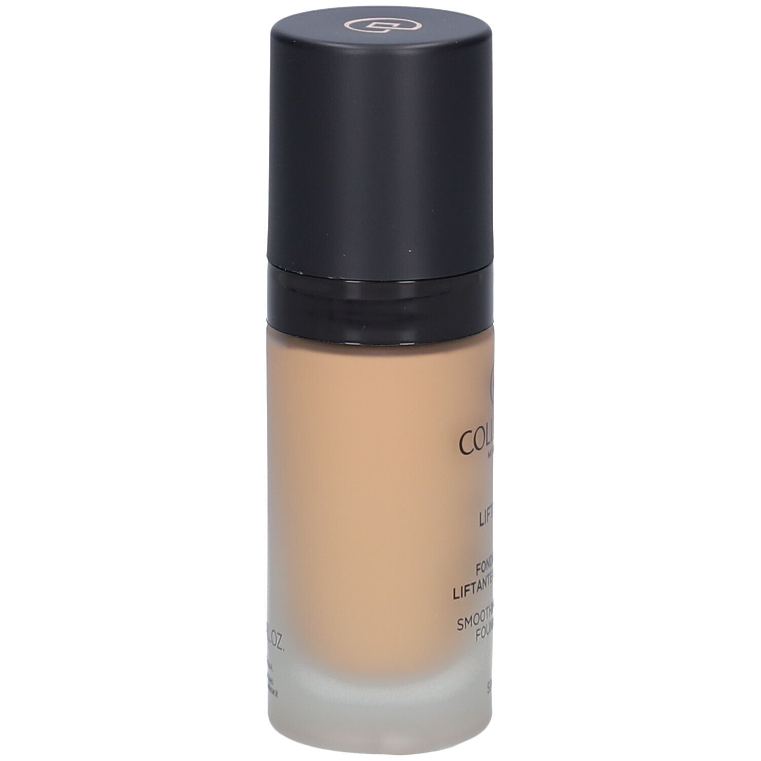 Beige Foundation-Flakon mit schwarzem Deckel. Aufschrift: Collistar, Lift HD+, Smoothing Lifting Foundation.