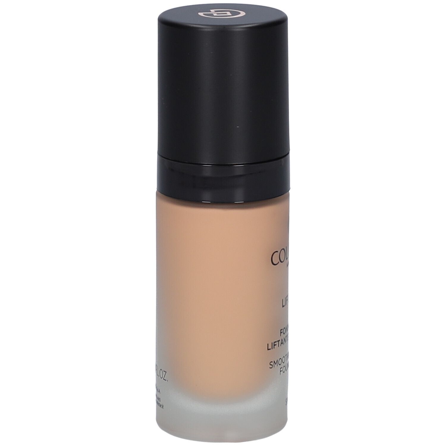 Beige Foundation-Flakon mit schwarzem Deckel. Aufschrift: Collistar, Lift HD+, Smoothing Lifting Foundation.