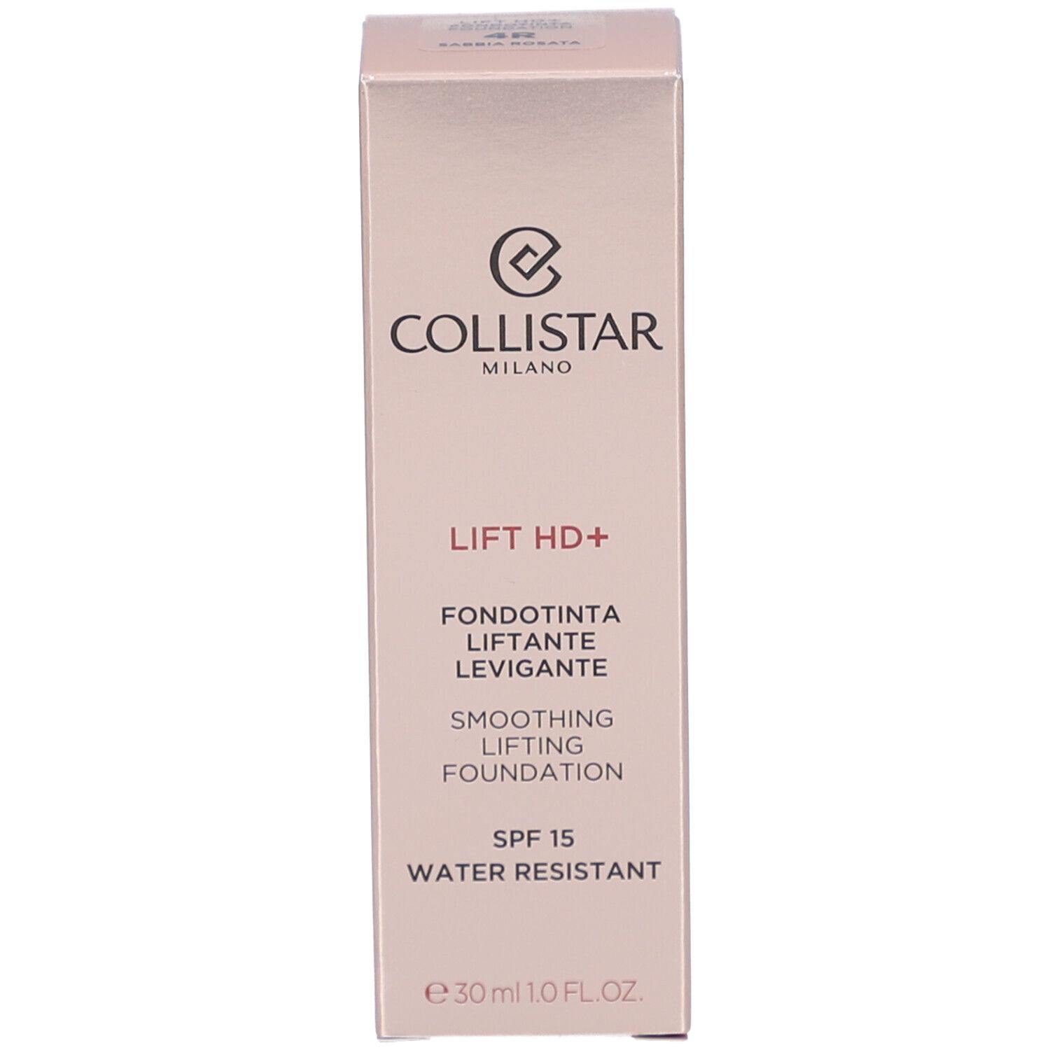 Schachtel mit Aufschrift: Collistar, Lift HD+, Smoothing Lifting Foundation, SPF 15, Water Resistant.