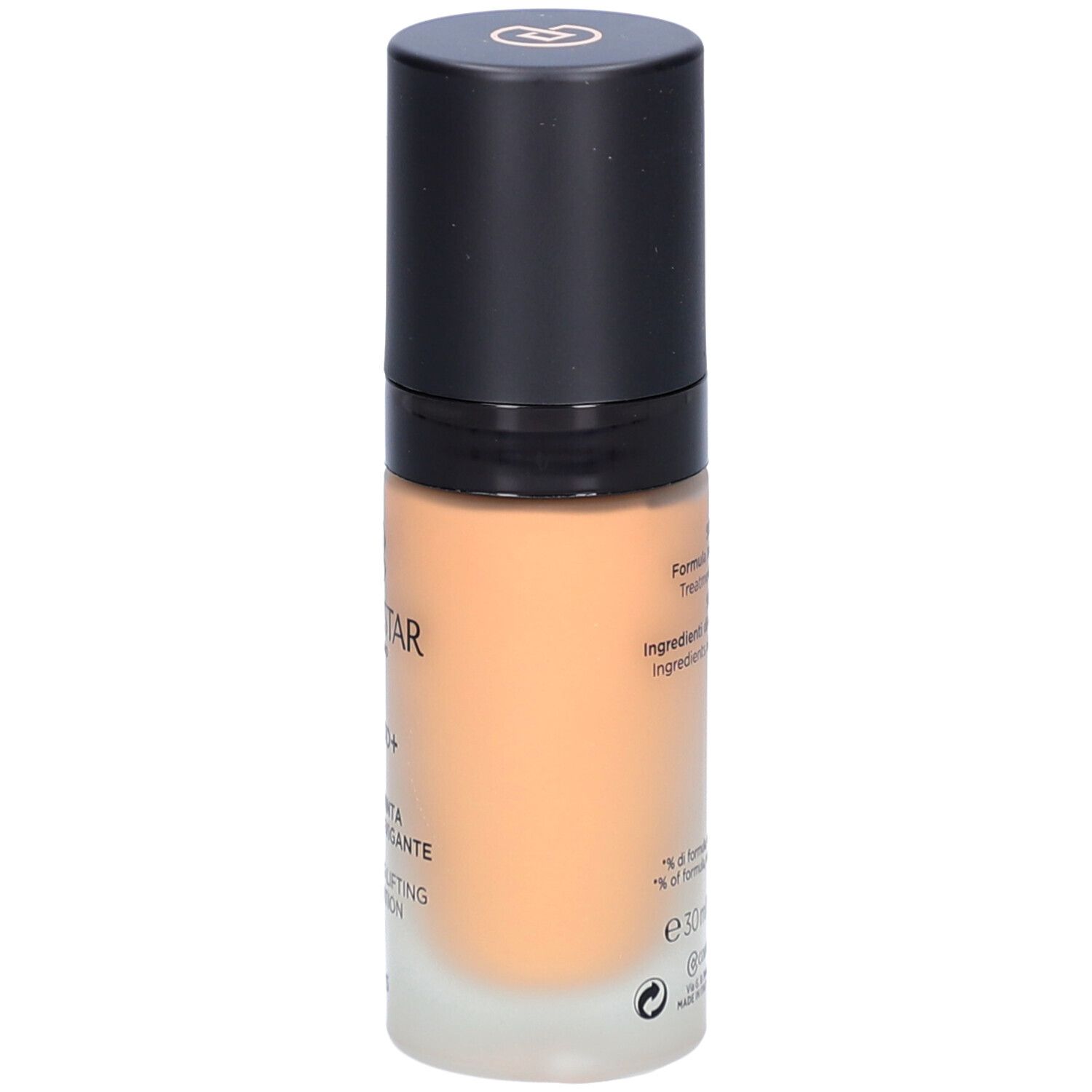 Foundation-Flakon, Rückseite. Aufschrift: Inhaltsstoffe, 30 ml, 1.0 FL.OZ.