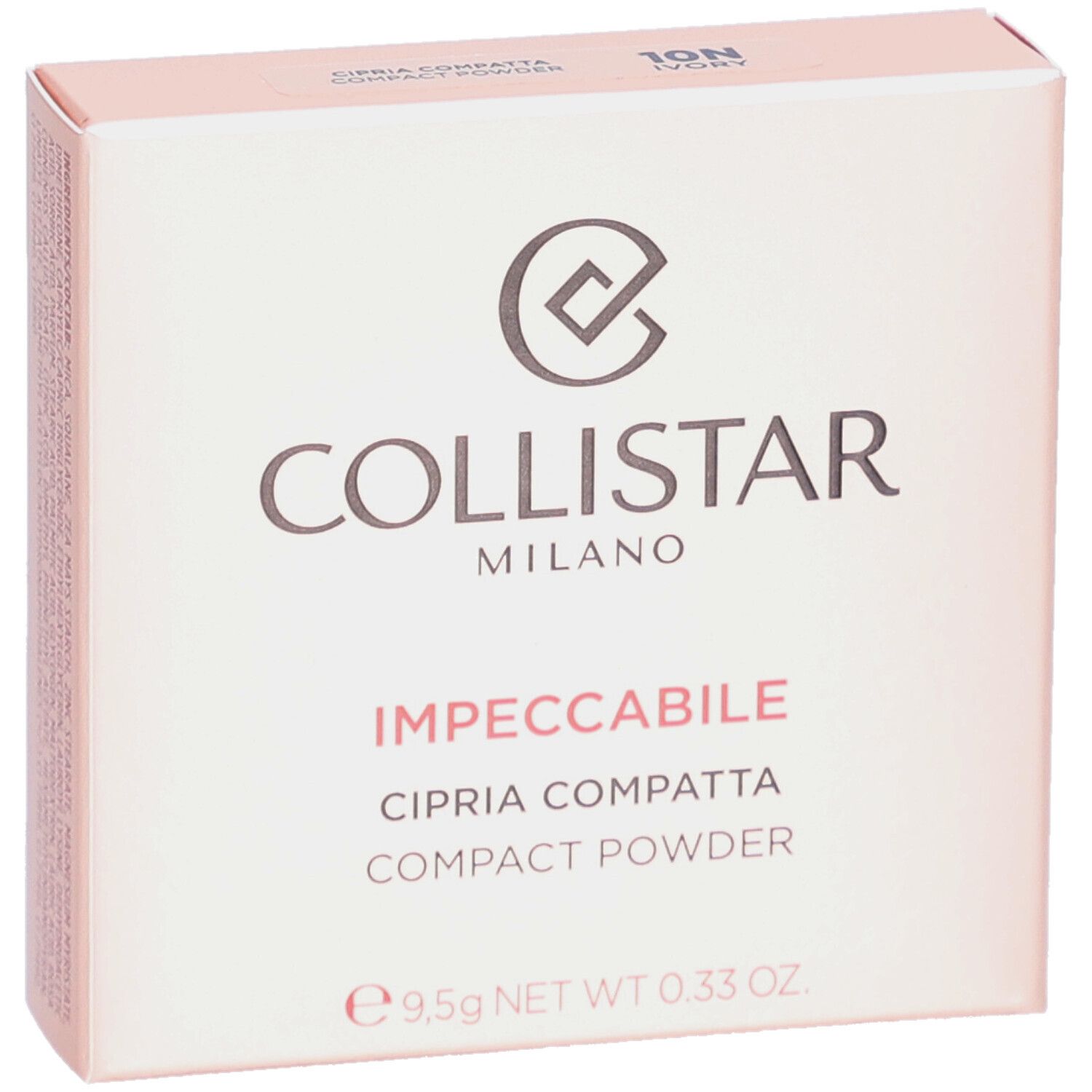 Collistar Impeccabile Compact Powder Verpackung. Weiß, Logo, Produktbezeichnung, 9,5g.