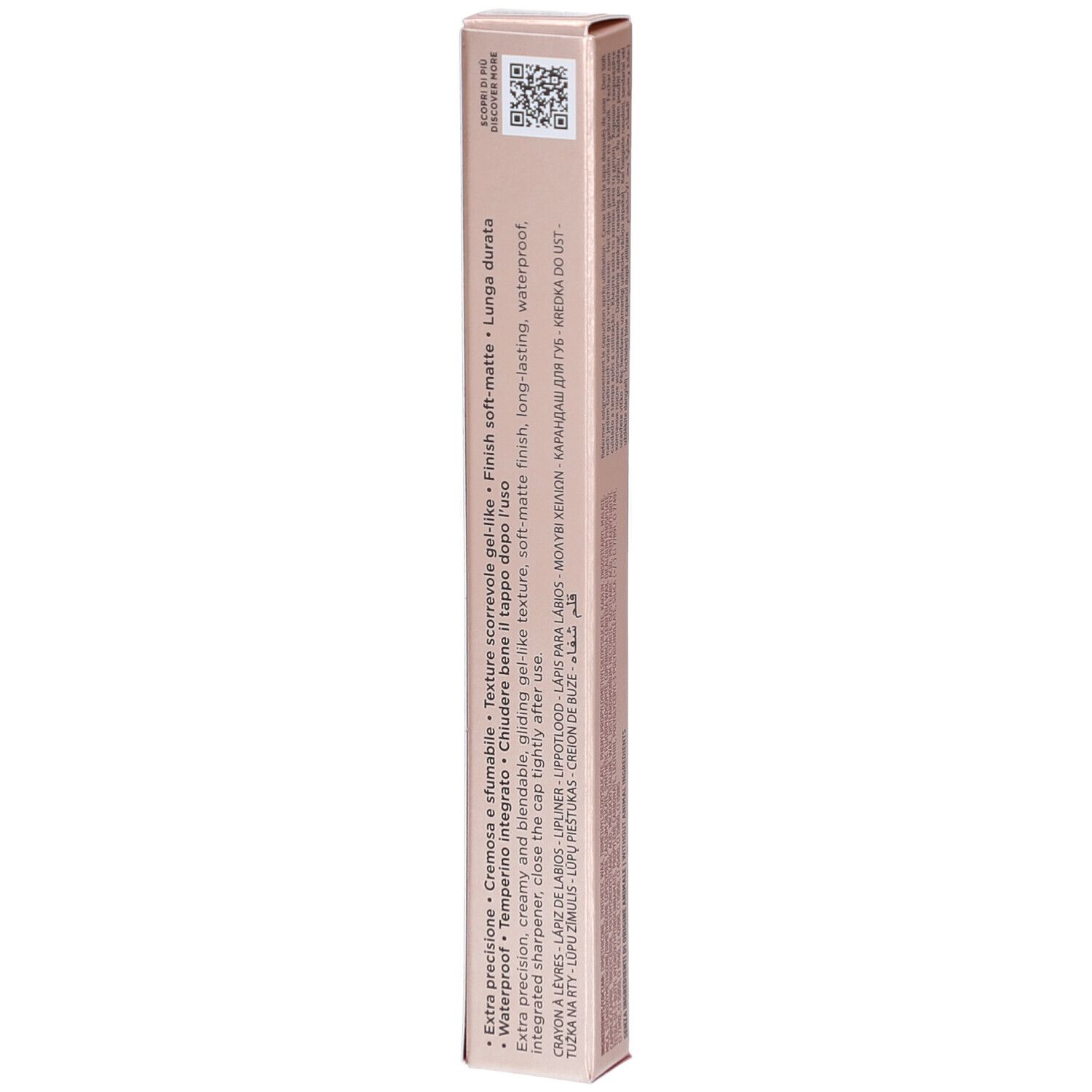 Verpackung eines Lipliners mit Textangaben wie "Waterproof" und "soft-matte".