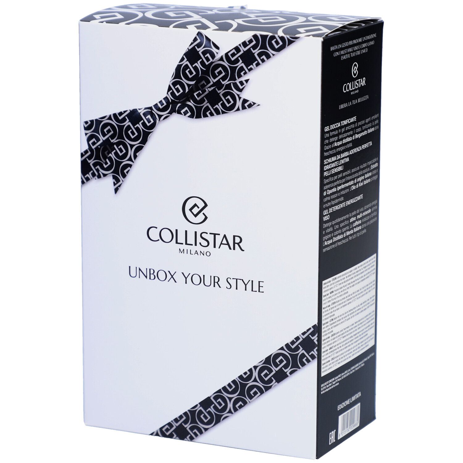 Geschenkbox mit Schleife. Marke Collistar Milano. Text: Unbox Your Style.