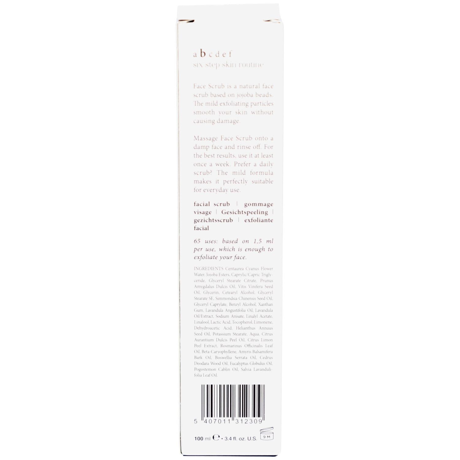 Rückseite der Schachtel. Text in mehreren Sprachen. Enthält Informationen über das Produkt und die Inhaltsstoffe.