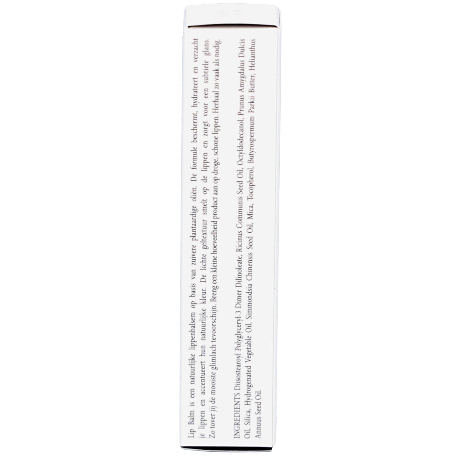 Rückseite der weißen Verpackung. Text: Inhaltsstoffe. Herstellerangaben.