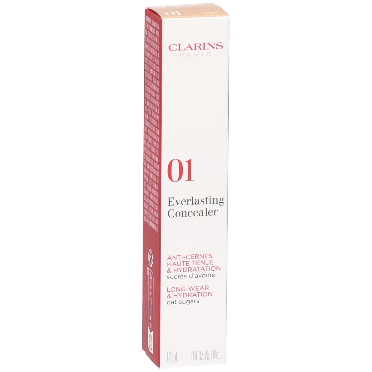 Clarins Everlasting Concealer, Farbton 01, auf Kartonverpackung.
