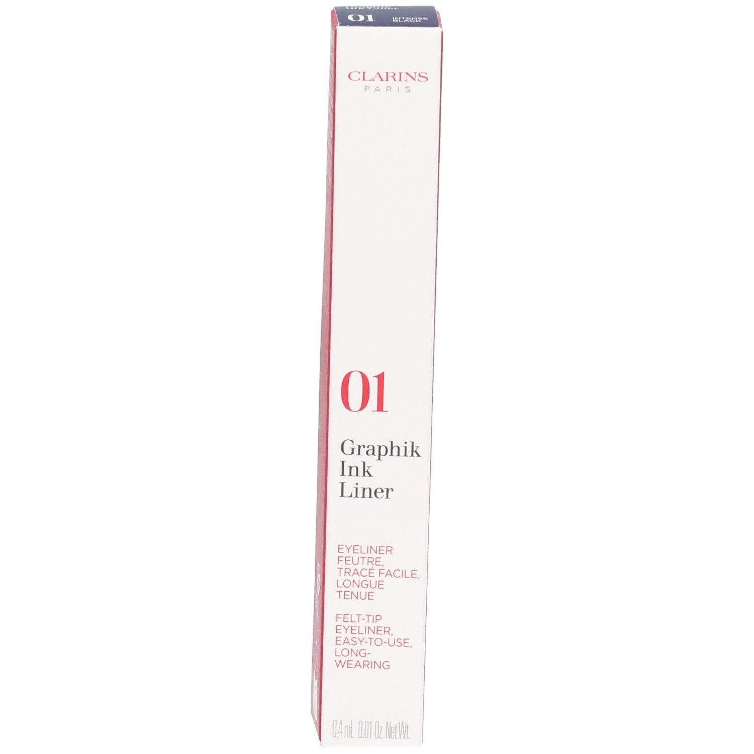 Clarins Graphik Ink Liner Verpackung, Vorderseite mit Produktbezeichnung '01 Graphik Ink Liner'.