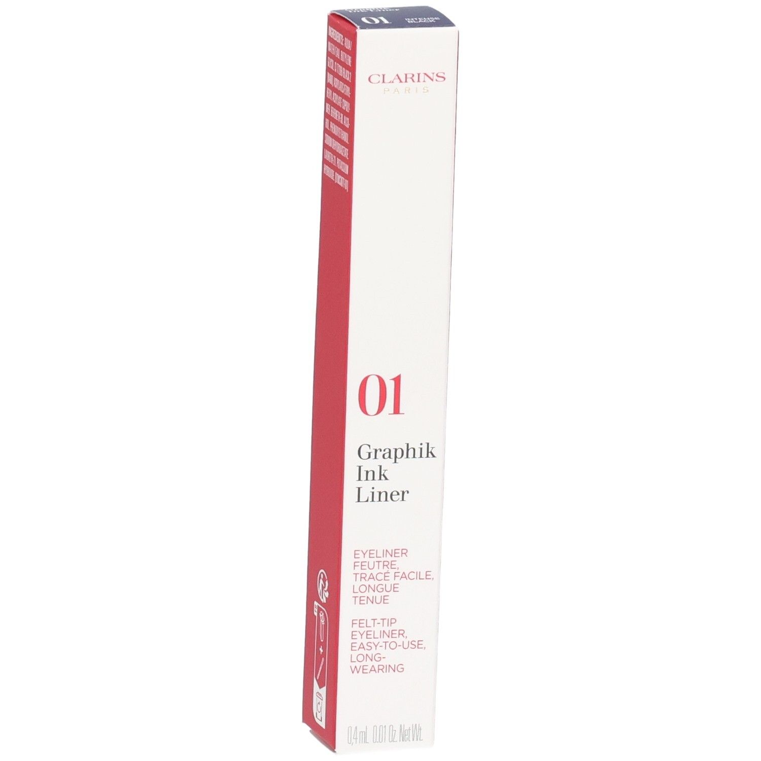 Clarins Graphik Ink Liner Verpackung, Vorderseite mit Produktbezeichnung '01 Graphik Ink Liner'.