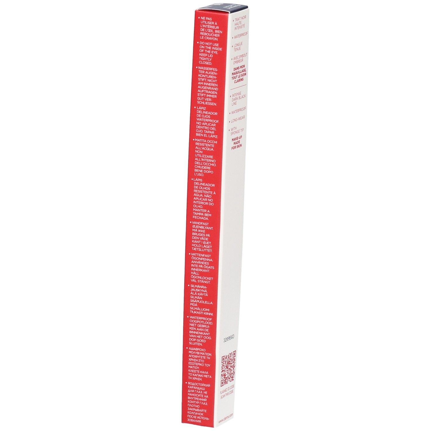 Verpackung des CLARINS CRAYON YEUX WP 01 NOIR, mit Anwendungshinweisen.
