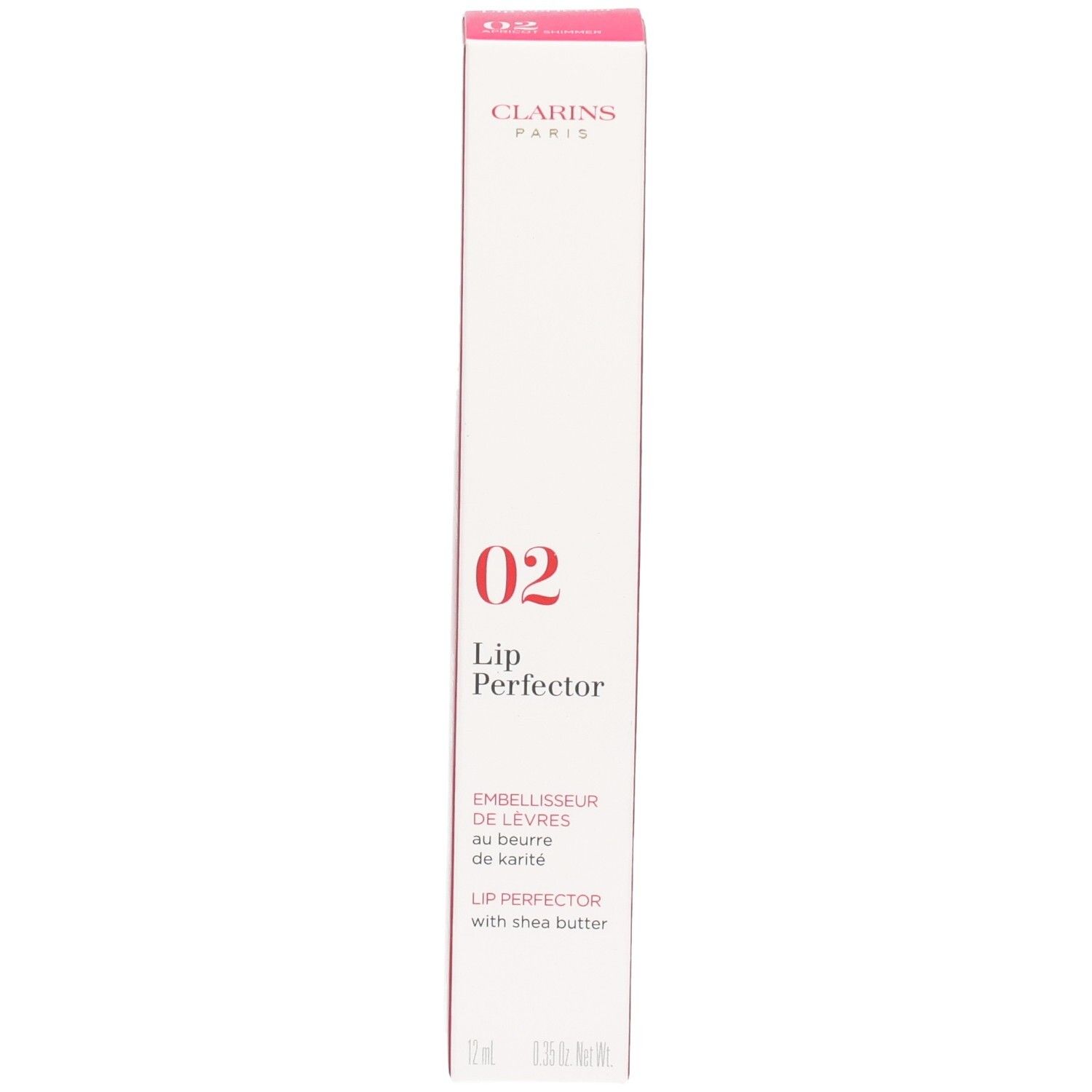 Clarins Lip Perfector 02 in Schachtel, mit Sheabutter.