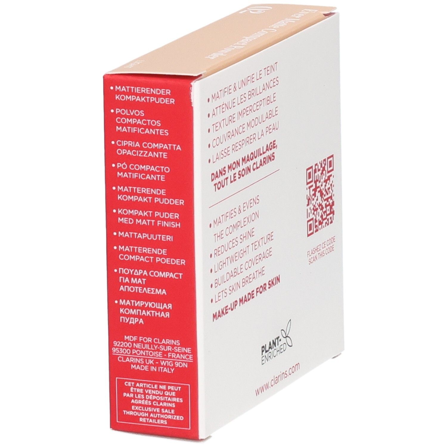 Clarins Ever Matte Compact Powder 02 Light Seitenansicht. Mattierender Kompaktpuder.