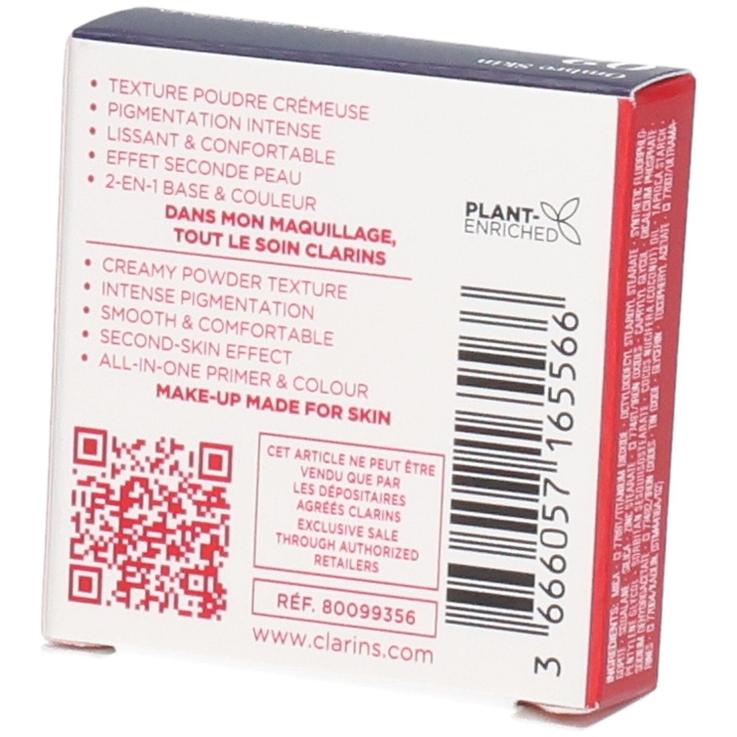 Clarins Ombre Skin Lidschatten 02 Pearly Rosegold Faltschachtel, Rückseite mit Produktmerkmalen.