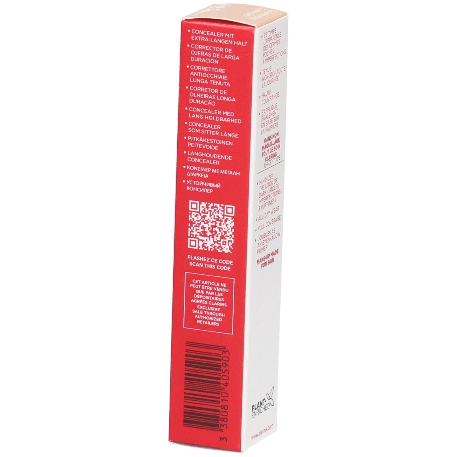 Clarins Everlasting Concealer 02.5 Medium Verpackung mit QR-Code und Barcode.