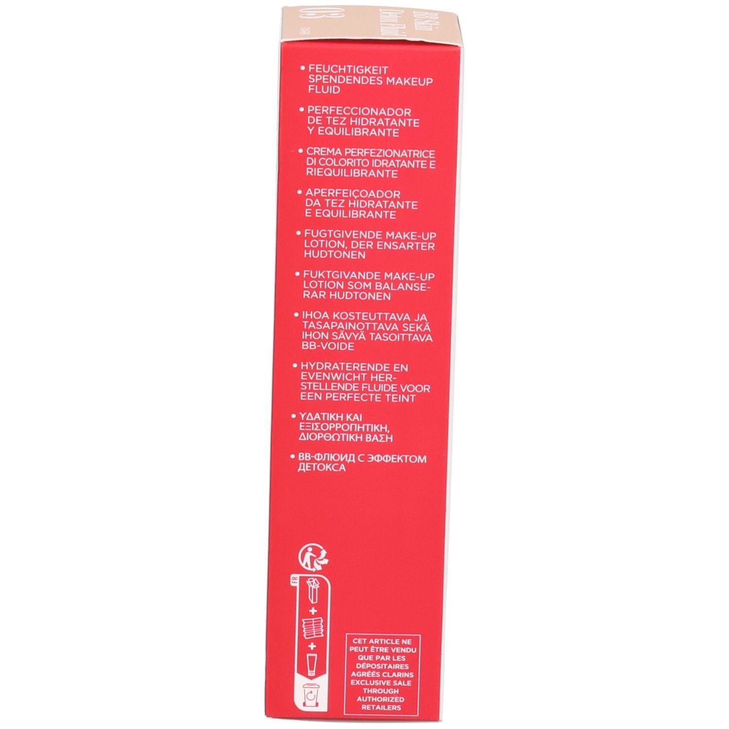 Clarins BB Skin Detox Fluid SPF25 03 Dark Karton Seite mit Text.