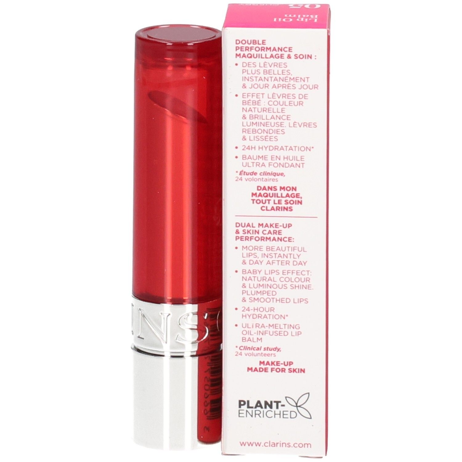 Clarins Lip Balm Oil 05 in roter Hülse, Schachtel geöffnet.