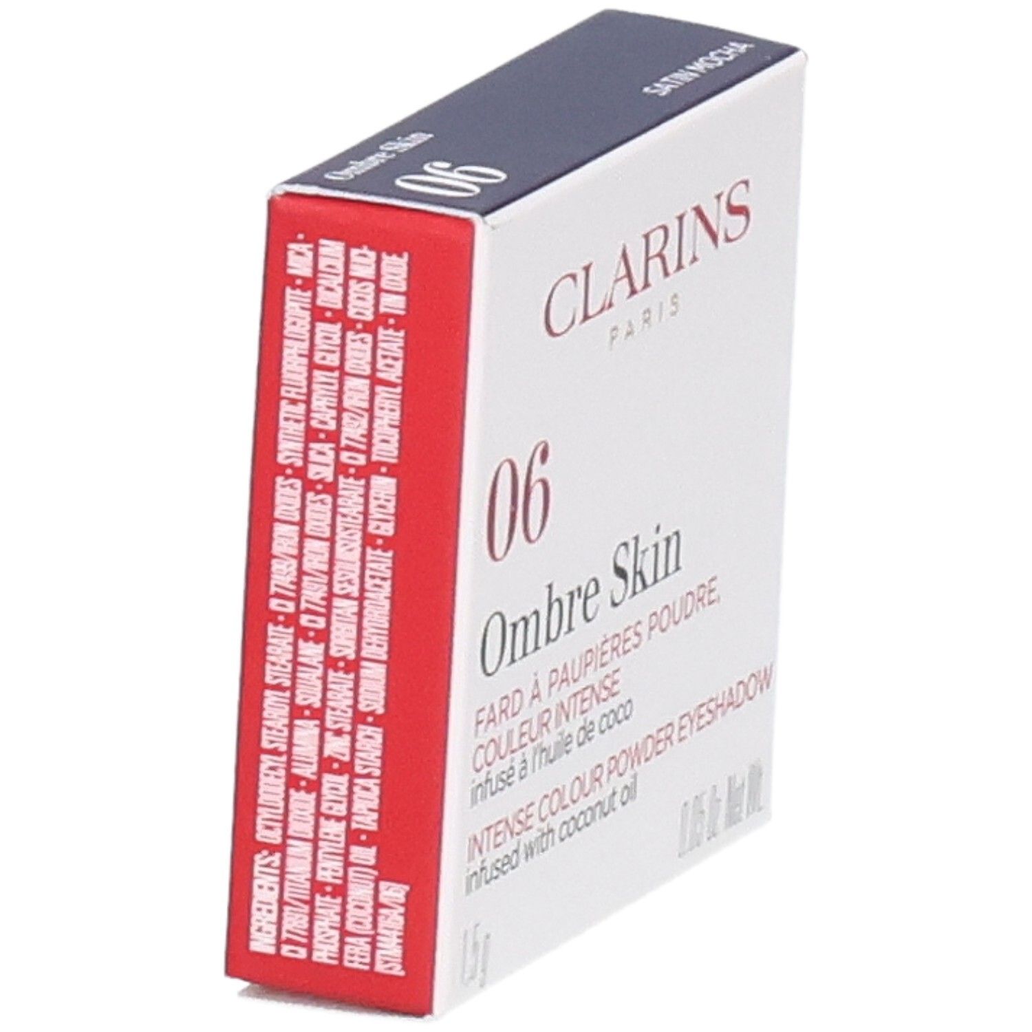 Clarins Ombre Skin Lidschatten-Verpackung, Farbe 06, mit Inhaltsstoffen.