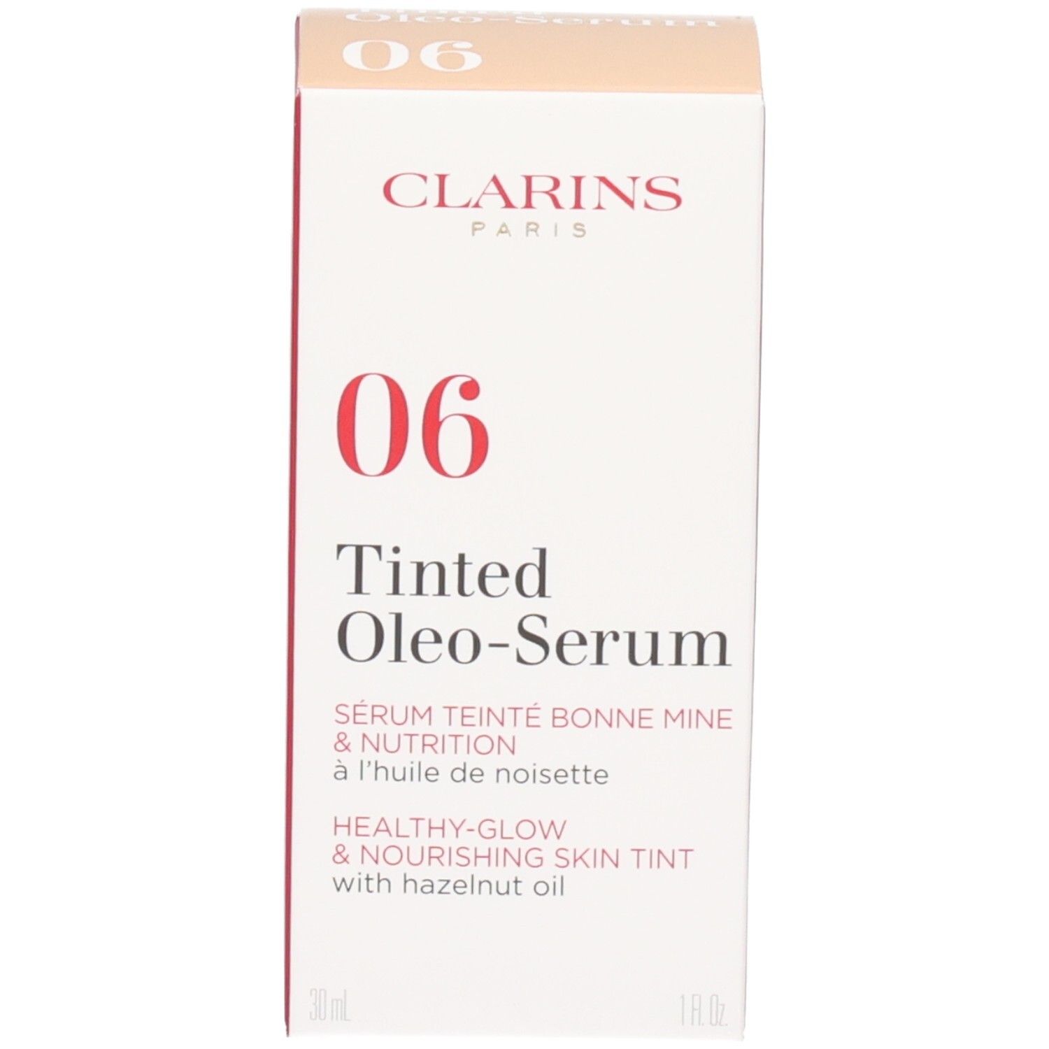 Clarins Tinted Oleo-Serum Umverpackung mit Nummer 06 und Produktbezeichnung.