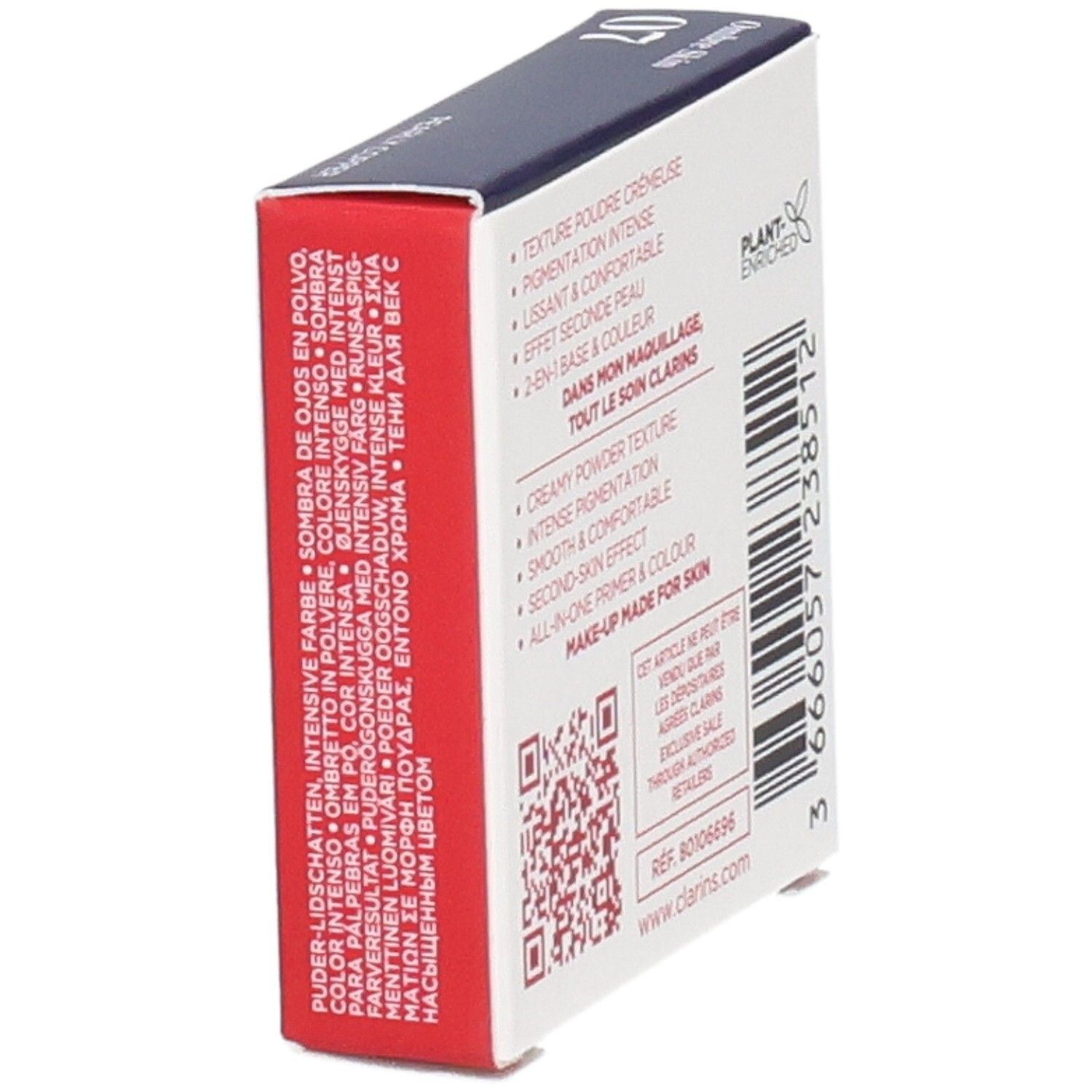 Clarins Ombre Skin Lidschatten Kompakt 07 Perliges Kupfer, 1,5 g, Rückseite mit Produktinformationen.
