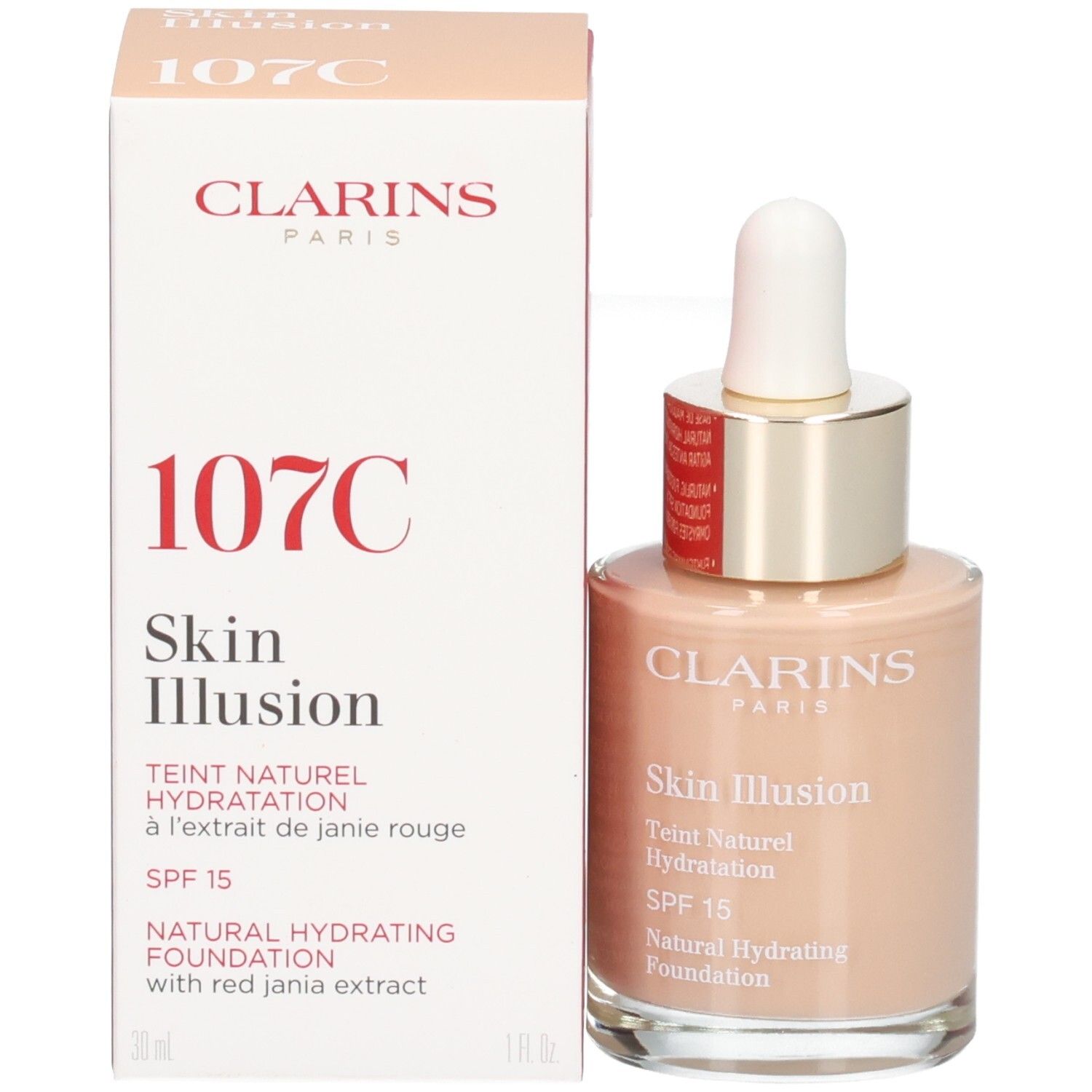 Clarins Skin Illusion Foundation 107C, mit Verpackung.