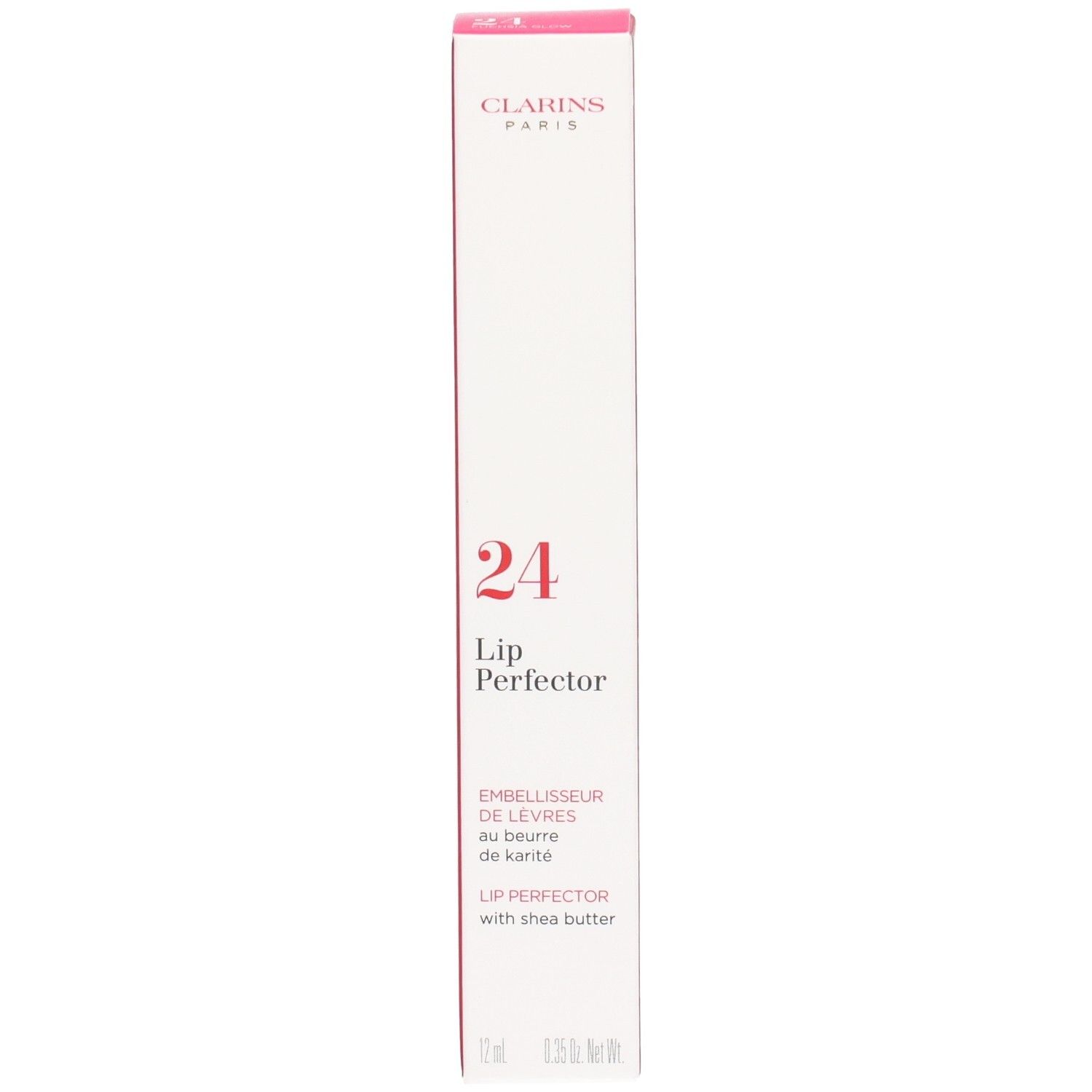 Emballage Clarins 24 Lip Perfector au beurre de karité.