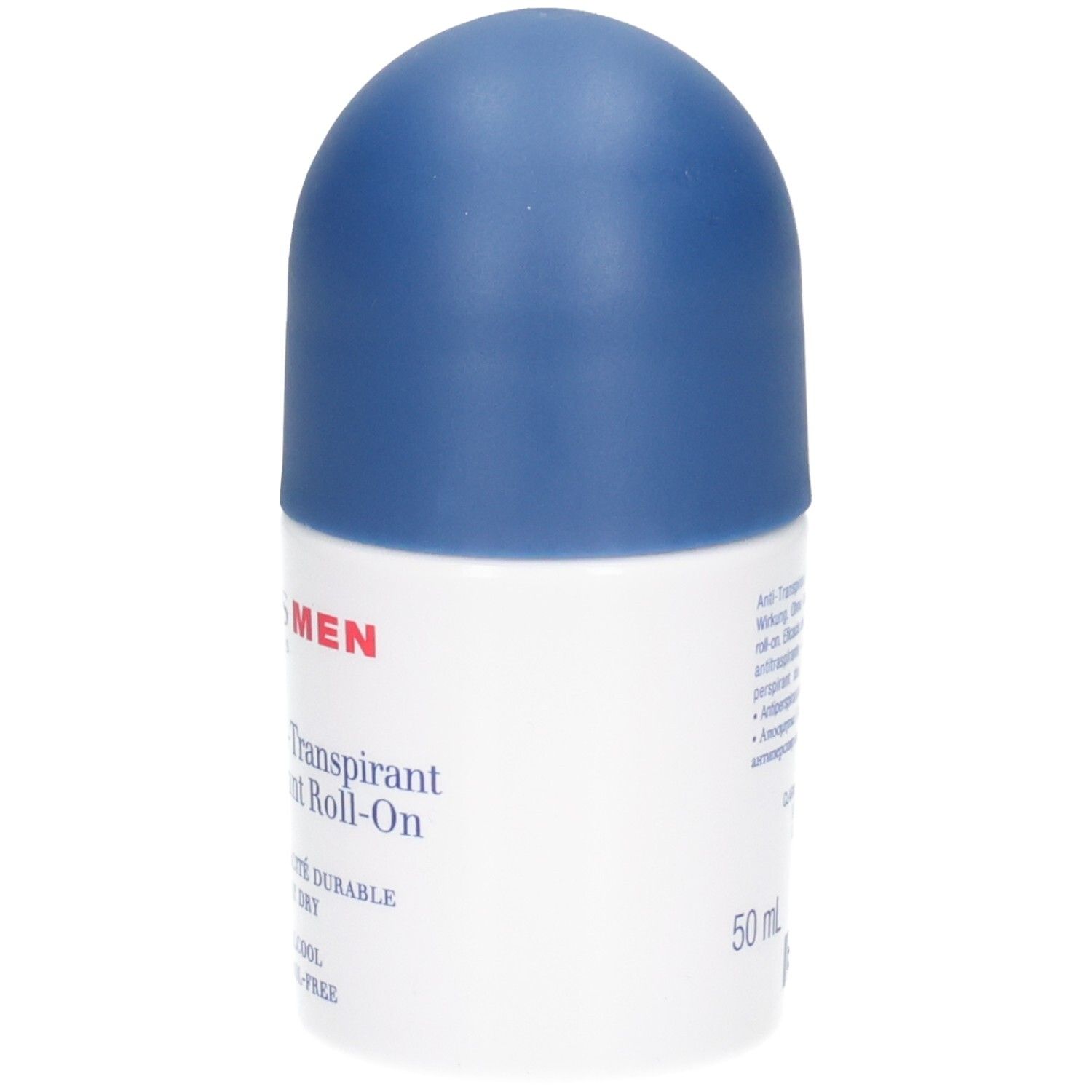 Clarins Men Roll-On Anti-Transpirant, Seite mit "CLARINS MEN" Logo und Produktbezeichnung.