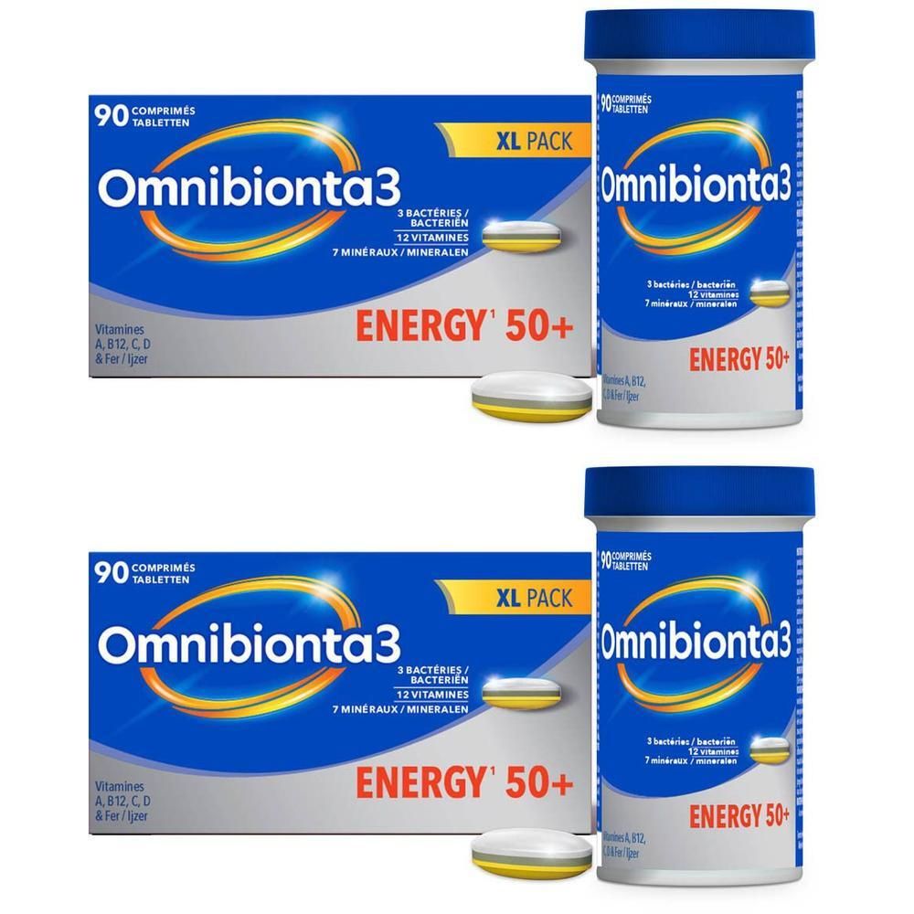 Omnibionta 3 Energy 50+ | Multivitaminen met vitamines B12, vitamine C, zink & ijzer | 3 maanden