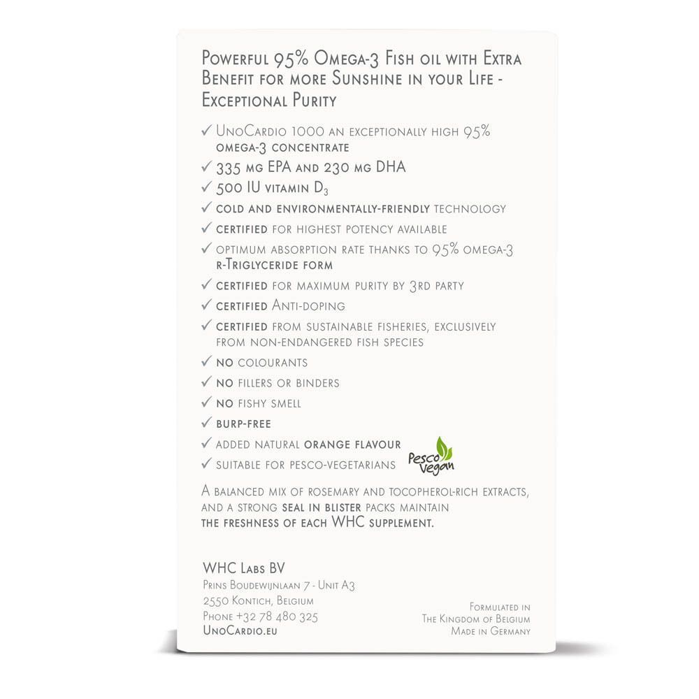 Verpakking UnoCardio 1000 Mini van 60 softgels, omega-3 visolie.