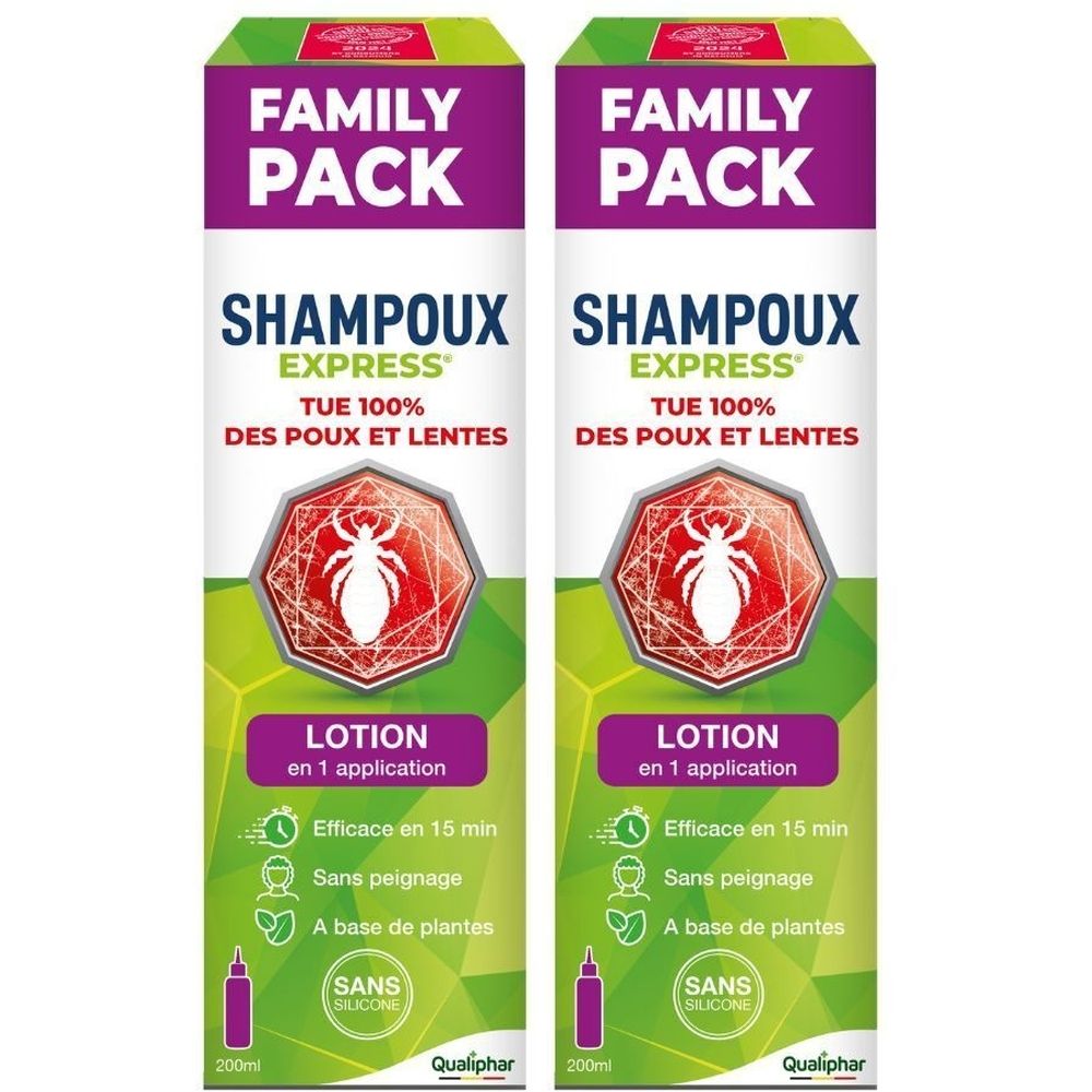 Zwei Flaschen Shampoux Express Lotion gegen Läuse, je 200 ml.