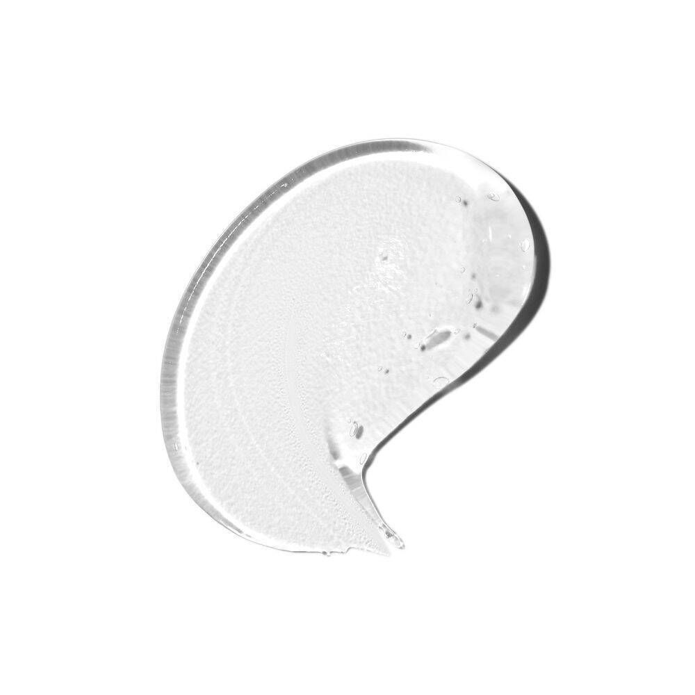 Klare, gelartige Substanz auf weißem Hintergrund. Form: unregelmäßiger Tropfen.