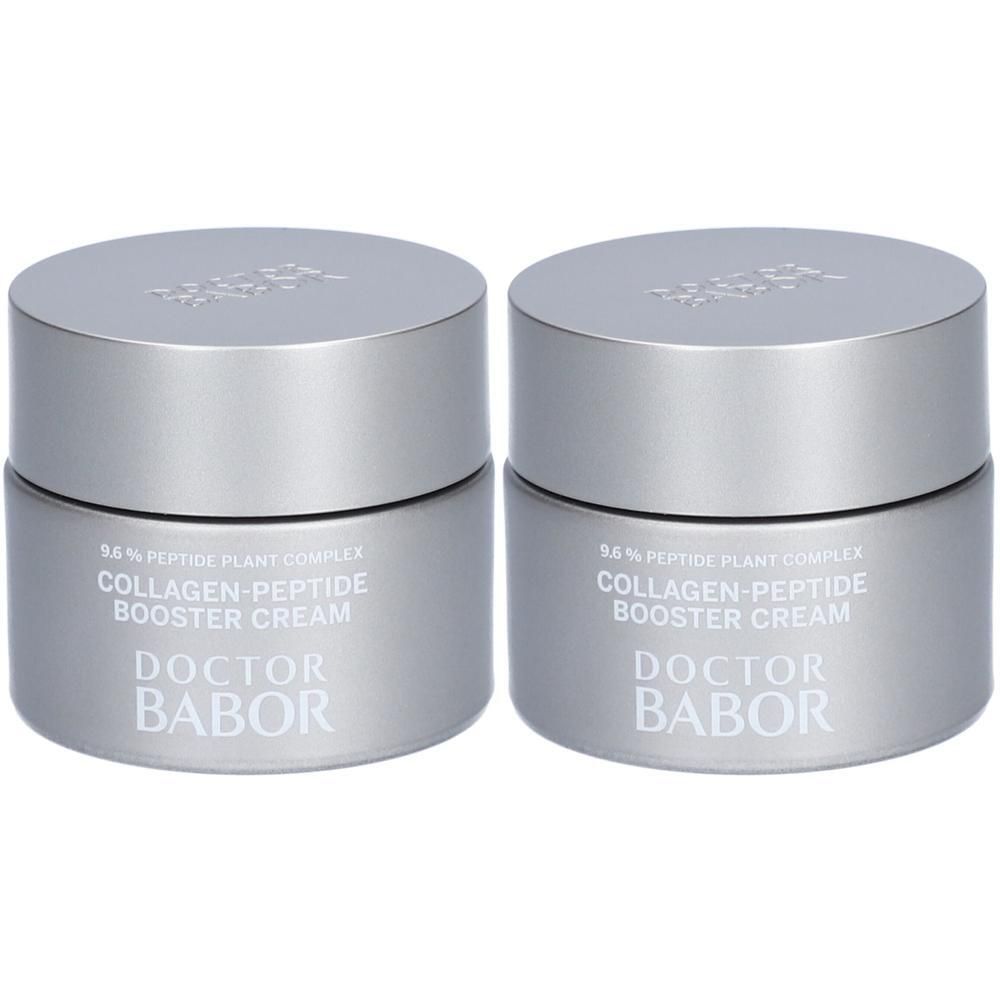 Zwei silberne Tiegel. Aufschrift: Doctor Babor, Collagen-Peptide Booster Cream.