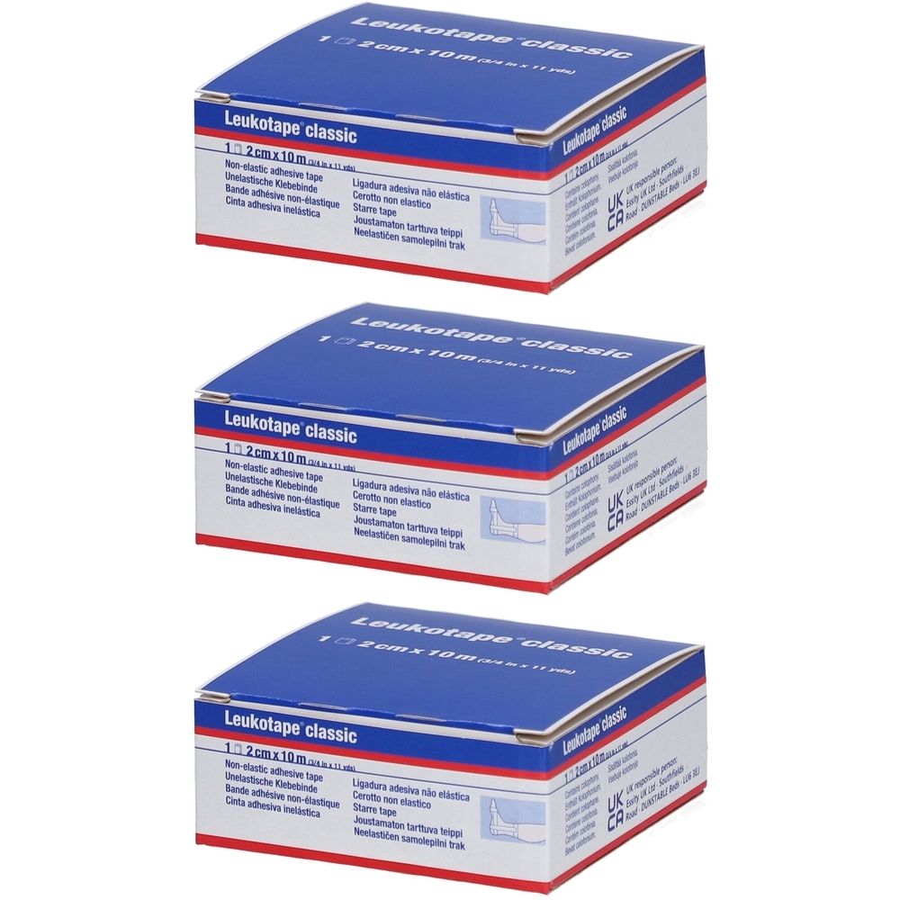 Leukotape classic tape, 1,2 cm x 10 m, 3 stuks.