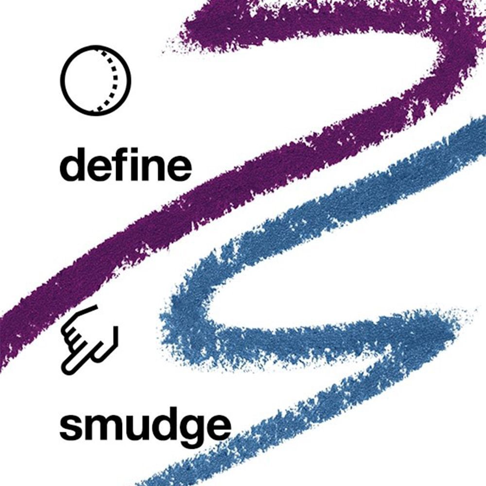 Zwei geschwungene Linien in Lila und Blau. Wörter: define, smudge. Hand- und Kreis-Symbol.