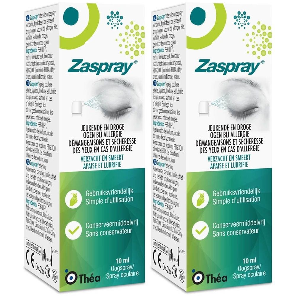 Lot de deux flacons de spray oculaire Zaspray, 10 ml.