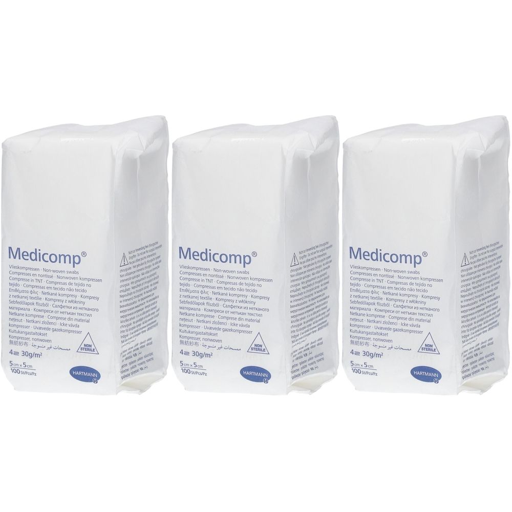 Trois paquets de compresses Medicomp.