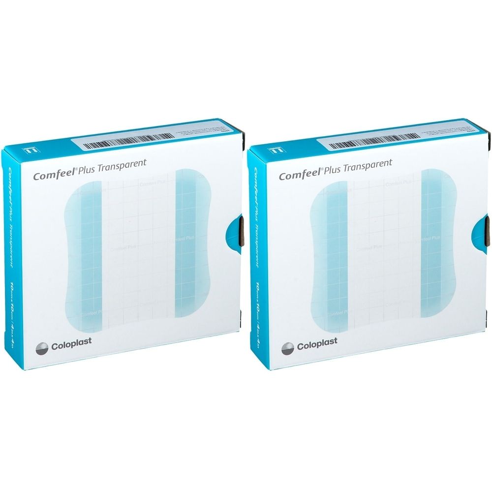 Twee verpakkingen Comfeel Plus Transparent wondverbanden.