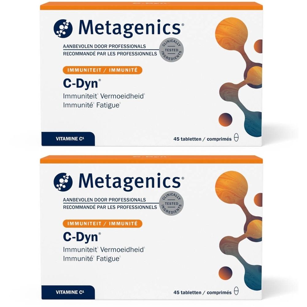 Deux boîtes 'Metagenics C-Dyn' pour l'immunité et la fatigue, 45 comprimés.