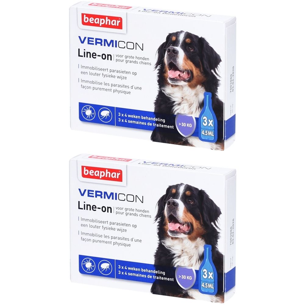 Twee pakken Beaphar Vermicon Line-on voor honden.