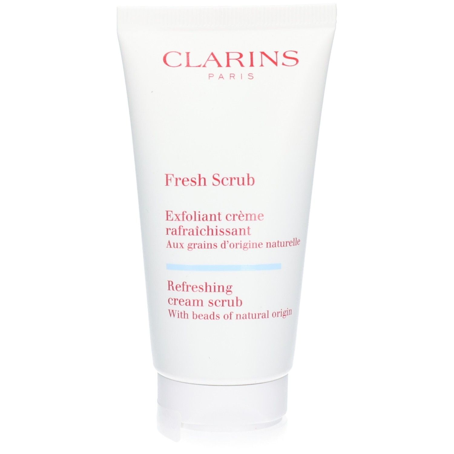 Clarins Fresh Scrub Tube: Erfrischendes Creme-Peeling mit natürlichen Körnchen.