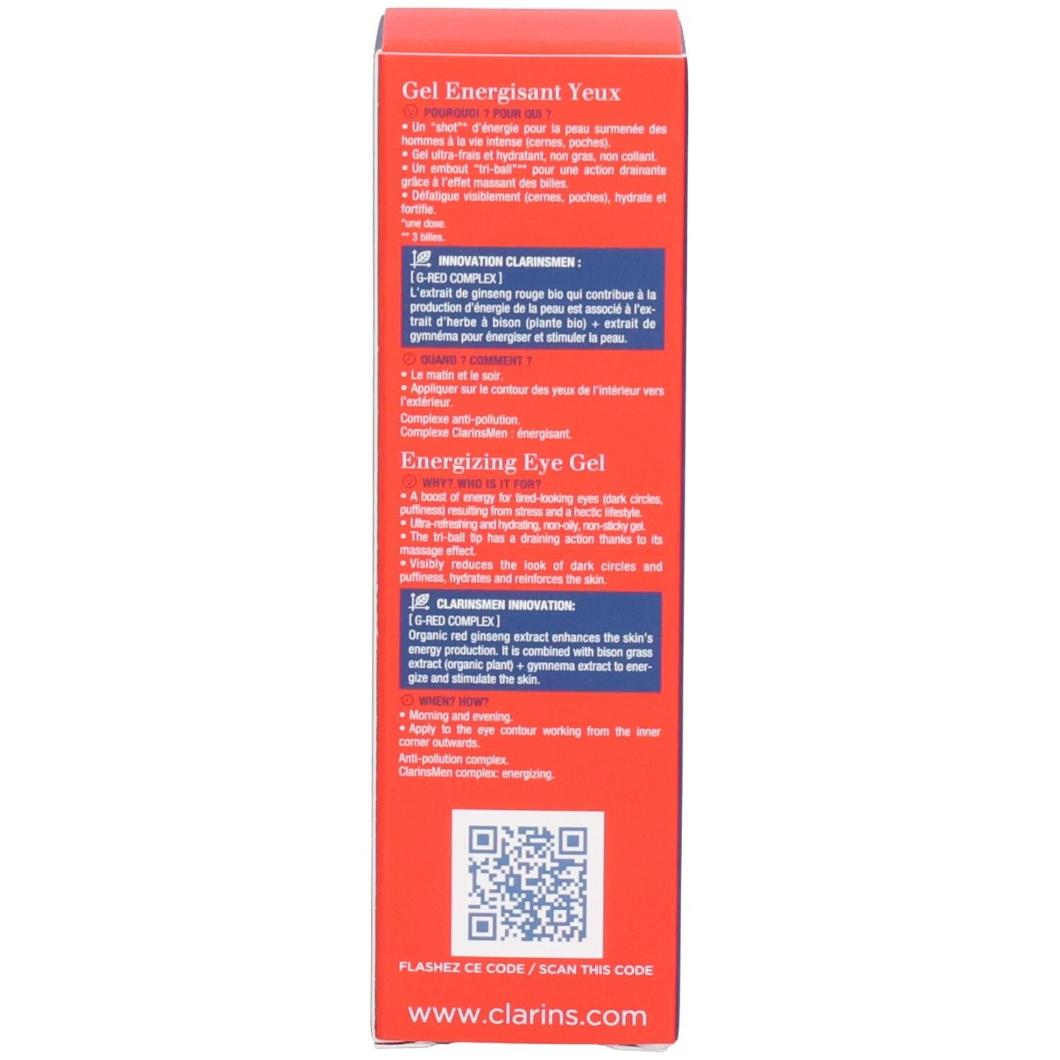 Clarins Men Energizing Eye Gel Tube mit rotem Ginseng-Extrakt, 15 ml.