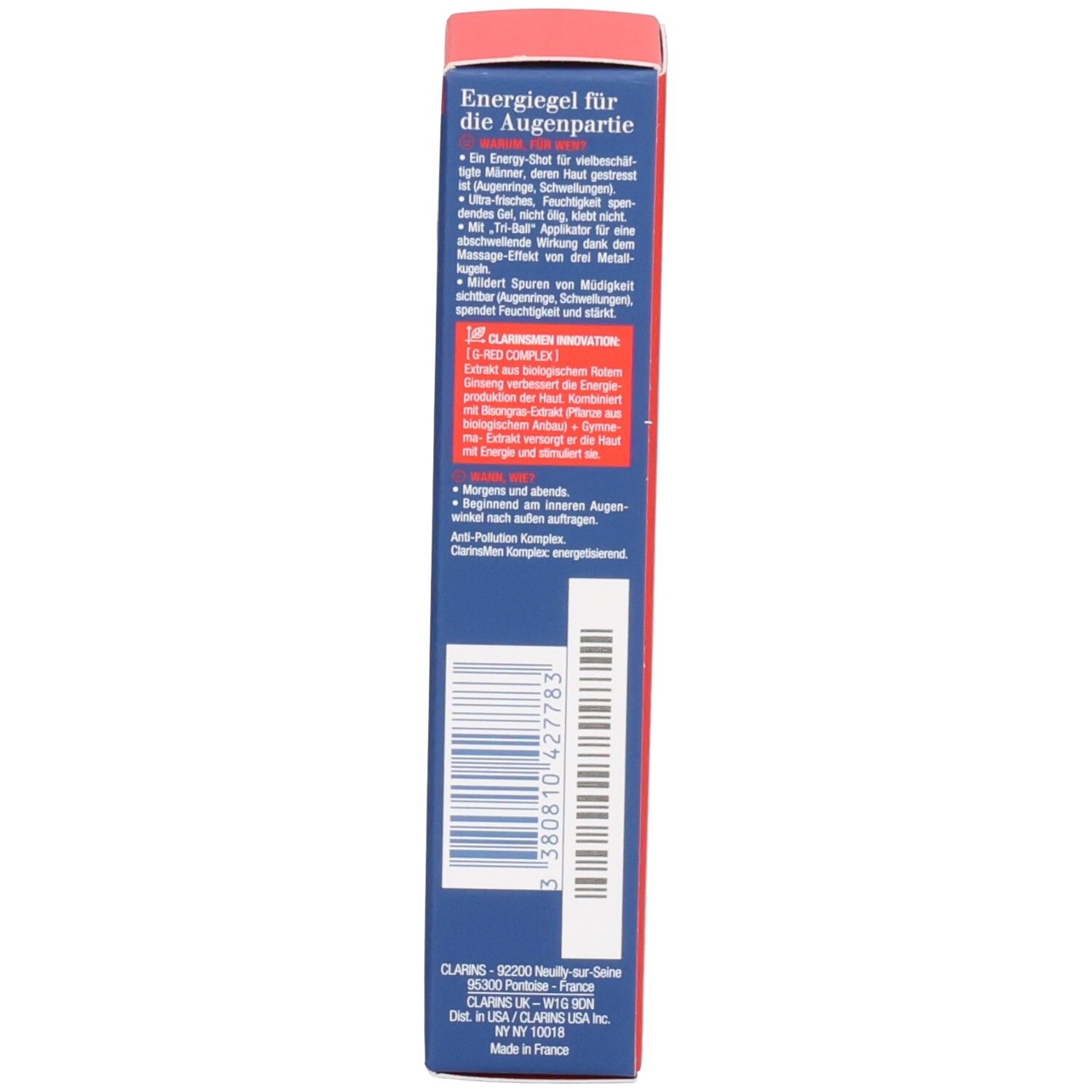Clarins Men Energizing Eye Gel Tube mit rotem Ginseng-Extrakt, 15 ml.